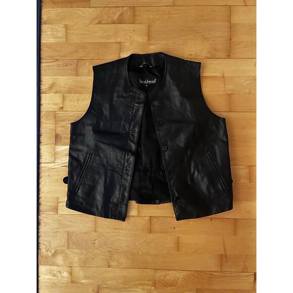 Harve Bernard Genuine Leather Vest Black Button Crewneck Biker Moto Western M - Picture 1 of 3
